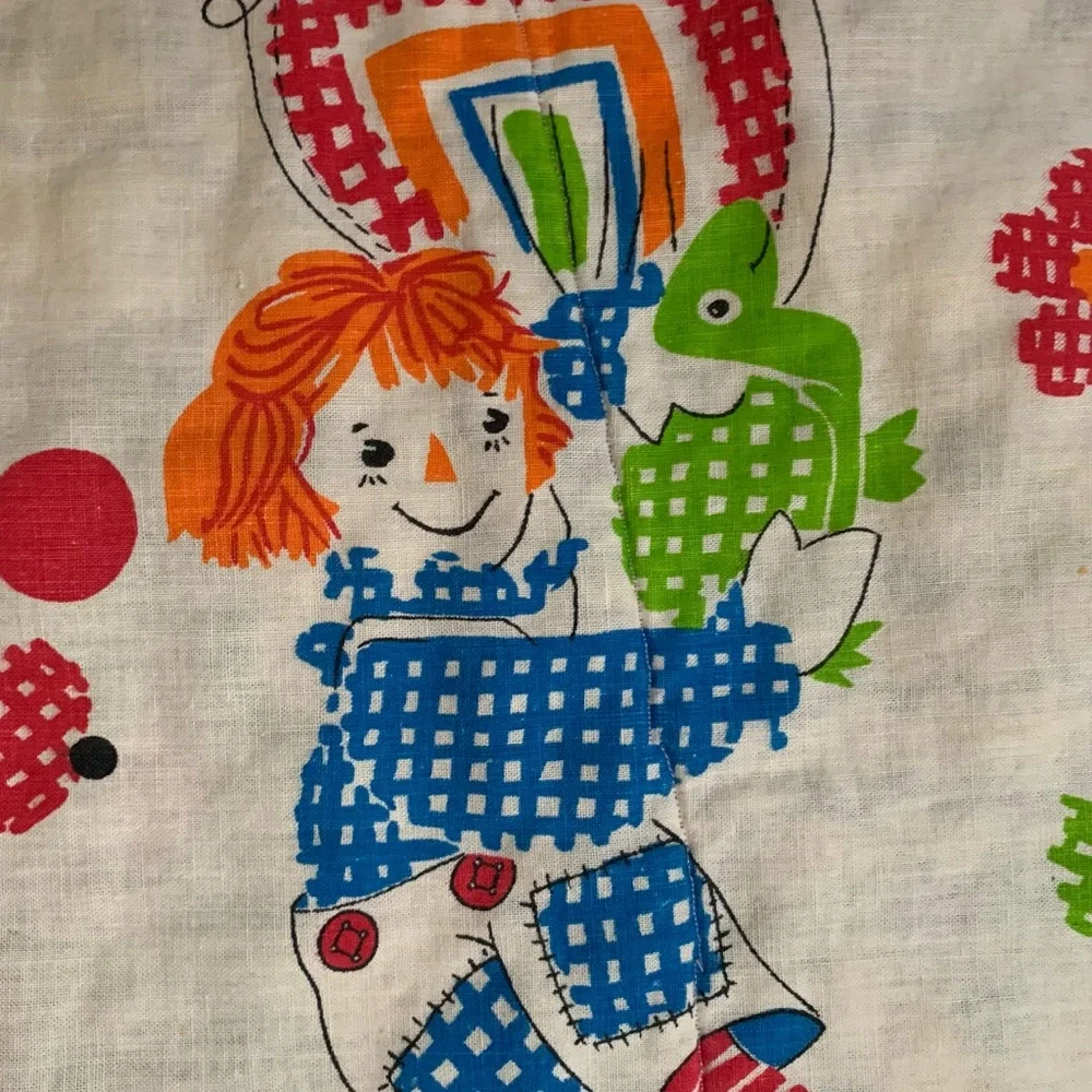 Vintage Handmade Raggedy Ann and Andy Toddler Small Throw thick Blanket 48.5x 29